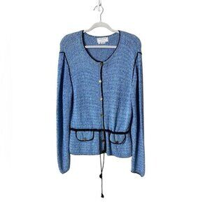 Vintage South Cotton Womens Hand Knitted Sweater Jacket Large Cardigan Layers